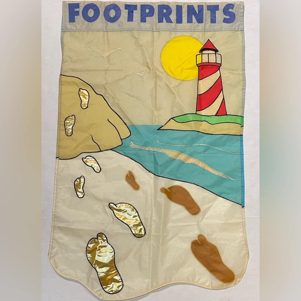 Footprints In The Sand Applique Nylon Doible-Sided Garden Flag Banner 27.5x45.5”